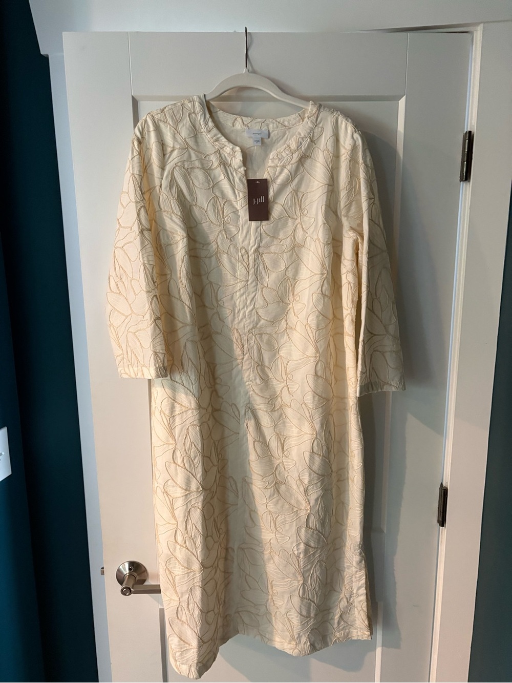 J. Jill Cream Embroidered V-Neck Cotton Dress - Picture 6 of 7
